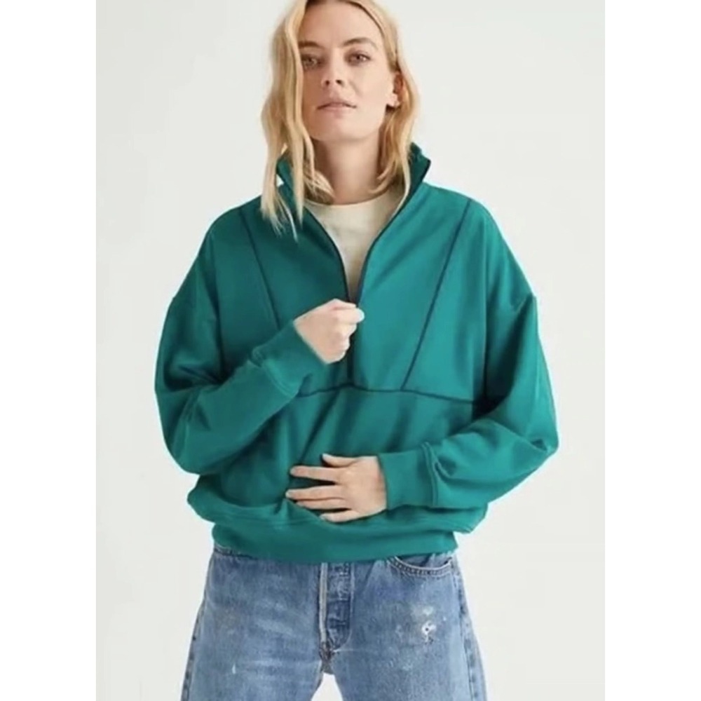 Richer Poorer Women Teal Green Quarter Zip Pullover Sweatshirt Mock Neck Medium